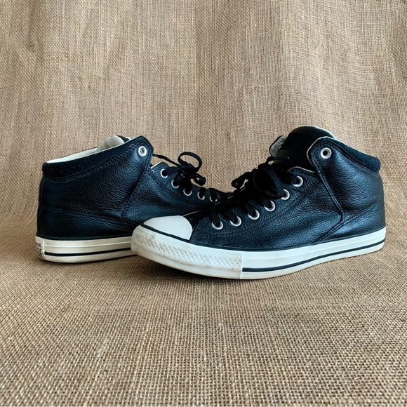 CONVERSE Black Leather Hi-tops Men’s Size 10.5 - Picture 13 of 15